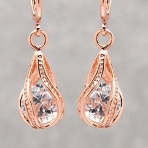 2/$25 Gold rose dangling drop earrings